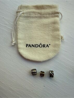 Pandora Silver-Tone Spacer Trio with Cream Drawstring Pouch